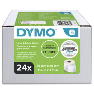 DYMO originele grote LabelWriter adreslabels | 36 mm x 89 mm | 24 rollen met elk 260 labels (6.240 zelfklevende etiketten) | Ge
