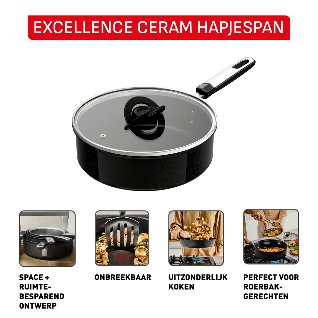 Tefal Excellence Ceram hapjespan 24 cm + deksel