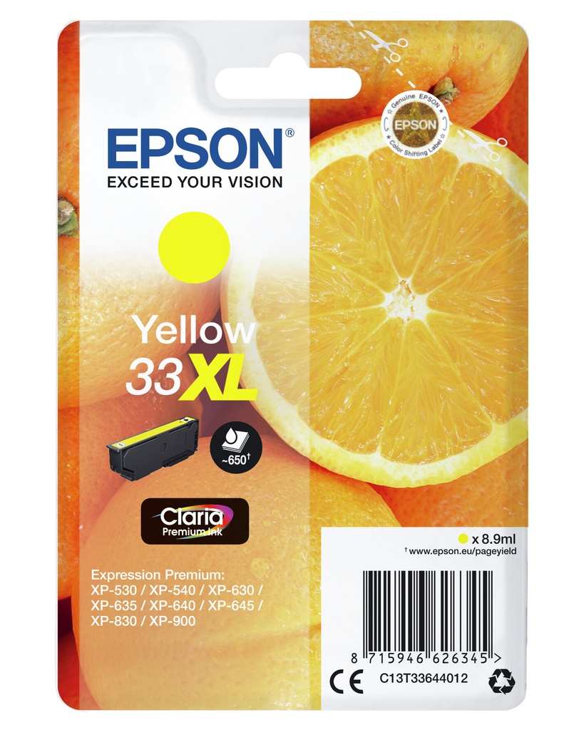 Epson Oranges Singlepack Yellow 33XL Claria Premium Ink - Afbeelding 2
