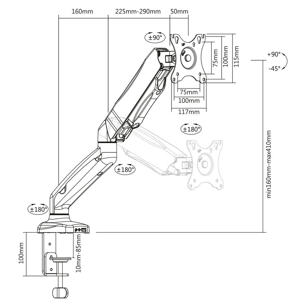 ACT Monitorarm 32" office met gasveer, 1 scherm - Afbeelding 4