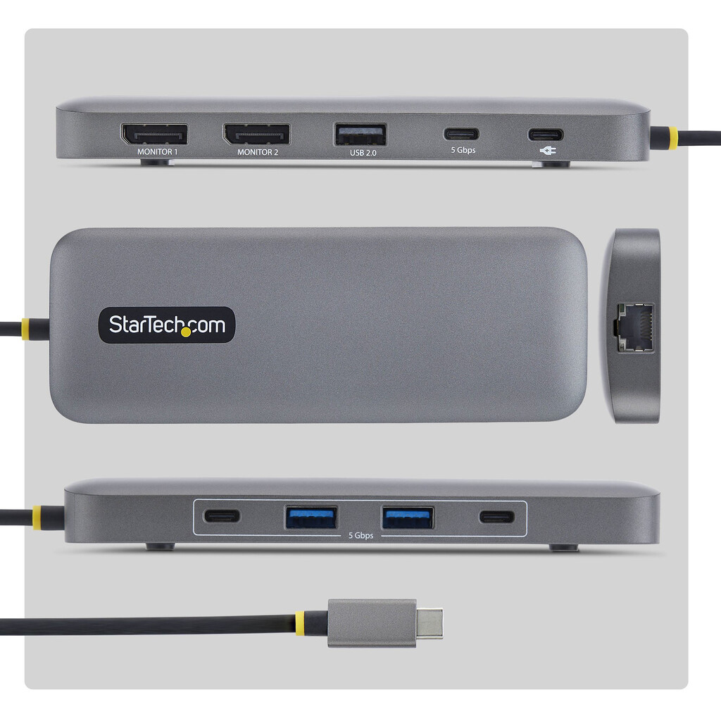 StarTech.com 10-in-1 USB-C naar Dual DisplayPort Multiport Adapter, 100W Power Delivery Charging, 2x 4K 60Hz, 5-Port 5Gbps Hub, - Afbeelding 3