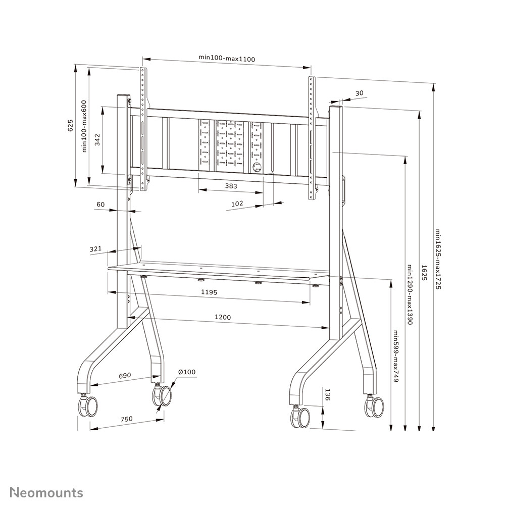 Neomounts FL50-575BL1 TV trolley 65-115" - snelle installatie - TÜV - Afbeelding 19