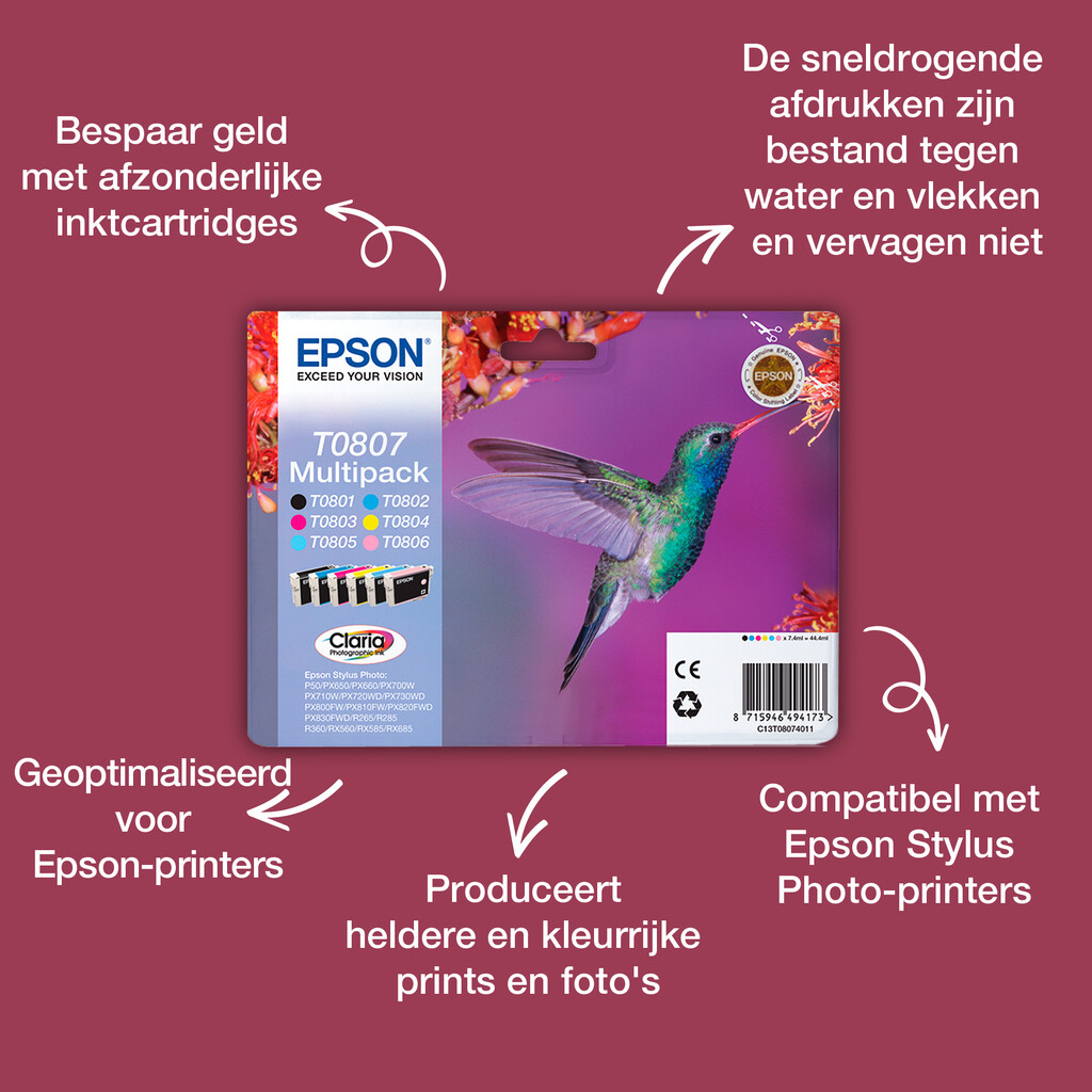 Epson Hummingbird Singlepack Light Magenta T0806 Claria Photographic Ink - Afbeelding 3