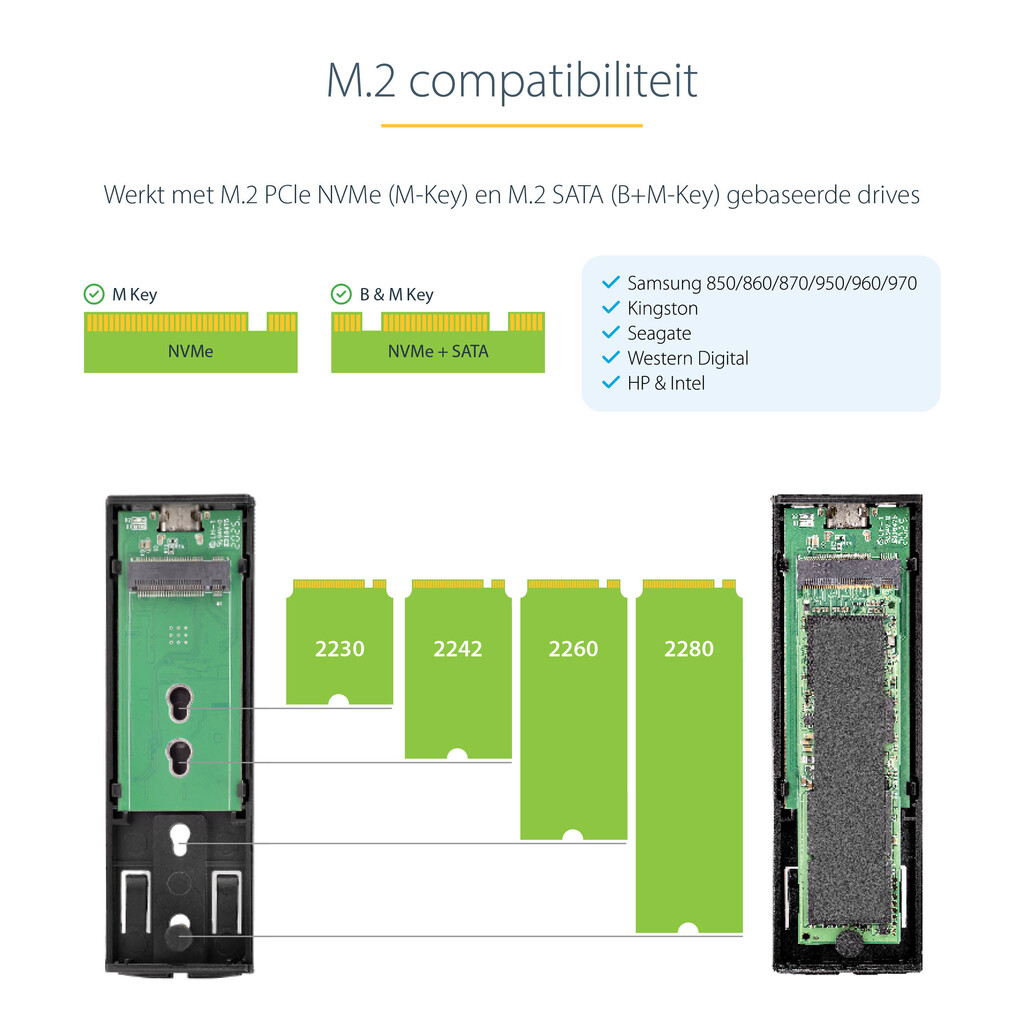 StarTech.com USB-C 10Gbps naar M.2 NVMe or M.2 SATA SSD Behuizing, Gereedschaploze Externe M.2 PCIe/SATA NGFF SSD Aluminum Case, - Afbeelding 13
