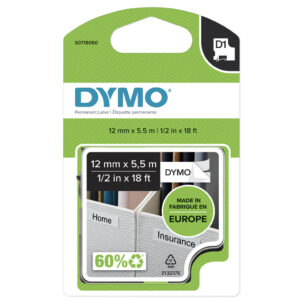 DYMO originele D1 Duurzame polyester labels | Zwarte Tekst op Wit Label | 12 mm x 5,5 m | zelfklevende etiketten voor de LabelM