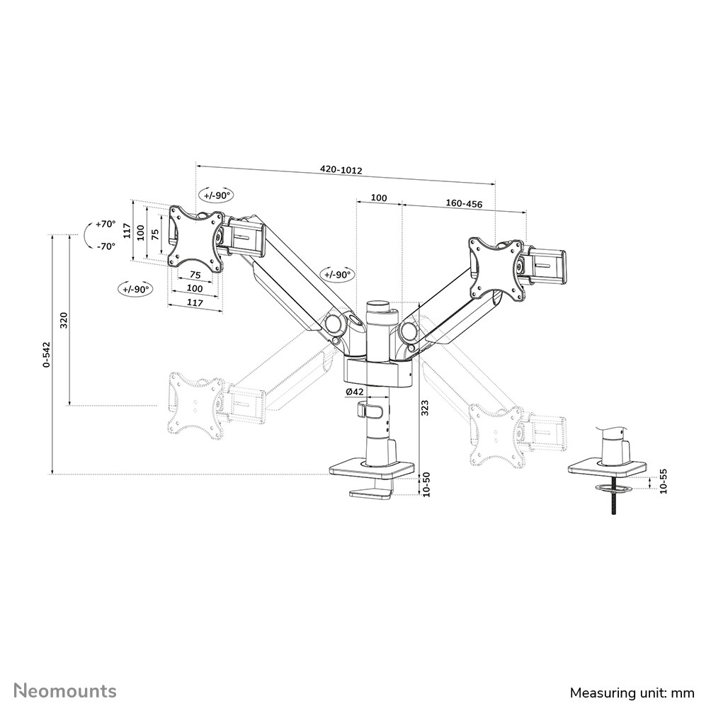 Neomounts DS65S-950WH2 Monitorarm 24-34" - gasveer - Topfix - multi-instelbaar - 180°-stop - Afbeelding 20