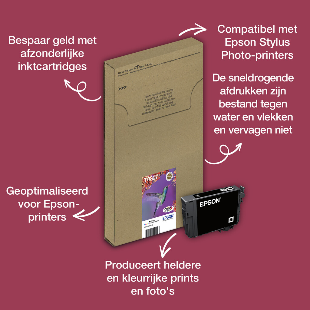 Epson Hummingbird Multipack, zes kleuren T0807 Claria Photographic Ink EasyMail verpakking - Afbeelding 9