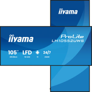 iiyama LH10552UWS-B1AG beeldkrant Kiosk-ontwerp 2,66 m (104.6") Wifi 500 cd/m² UltraWide 5K HD Type processor Android 24/7