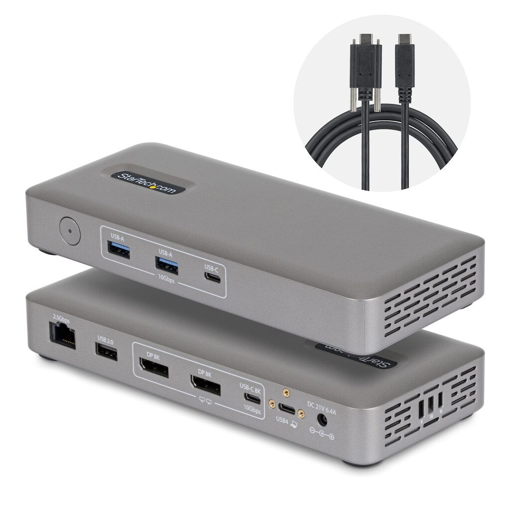 StarTech.com USB4 Docking Station, Driverless Dual 4K voor macOS en Windows, Universeel USB-C Dock met 100W Laptop Charging en 2