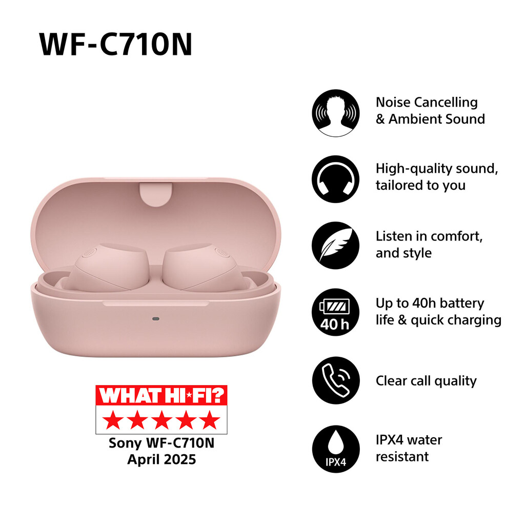 Sony U.K. WFC710NP.CE7 hoofdtelefoon/headset True Wireless Stereo (TWS) In-ear Muziek/Voor elke dag USB Type-C Bluetooth Roze - Afbeelding 4