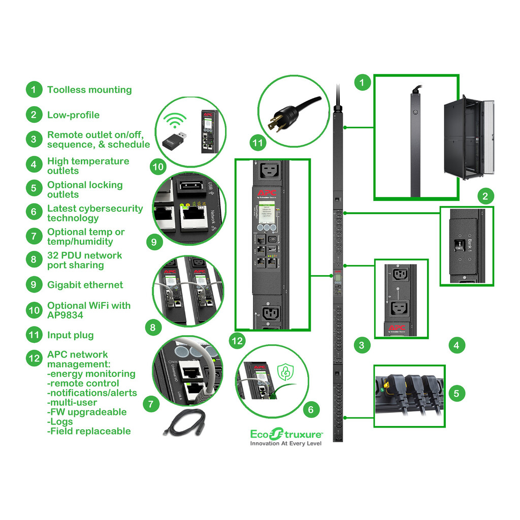 APC NetShelter Switched Rack PDU, 0U, 5.0kW, 200V and 208V, 30A, 21 C13/C15 and 3 C19/C21 outlets - Afbeelding 14