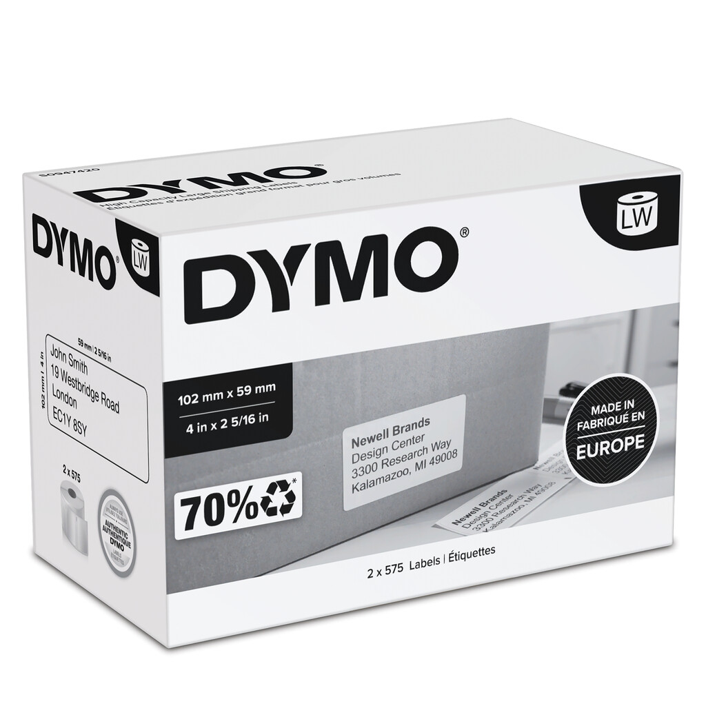 DYMO originele LabelWriter verzendlabels voor hoge capaciteit | 59 mm x 102 mm | 2 rollen eenvoudig los te maken labels (1150 po - Afbeelding 12