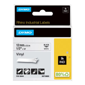 DYMO Rhino industriële Vinyl Labels | 12 mm x 5,5 m | zwarte afdruk op wit | zelfklevende labels voor Rhino & LabelManager label