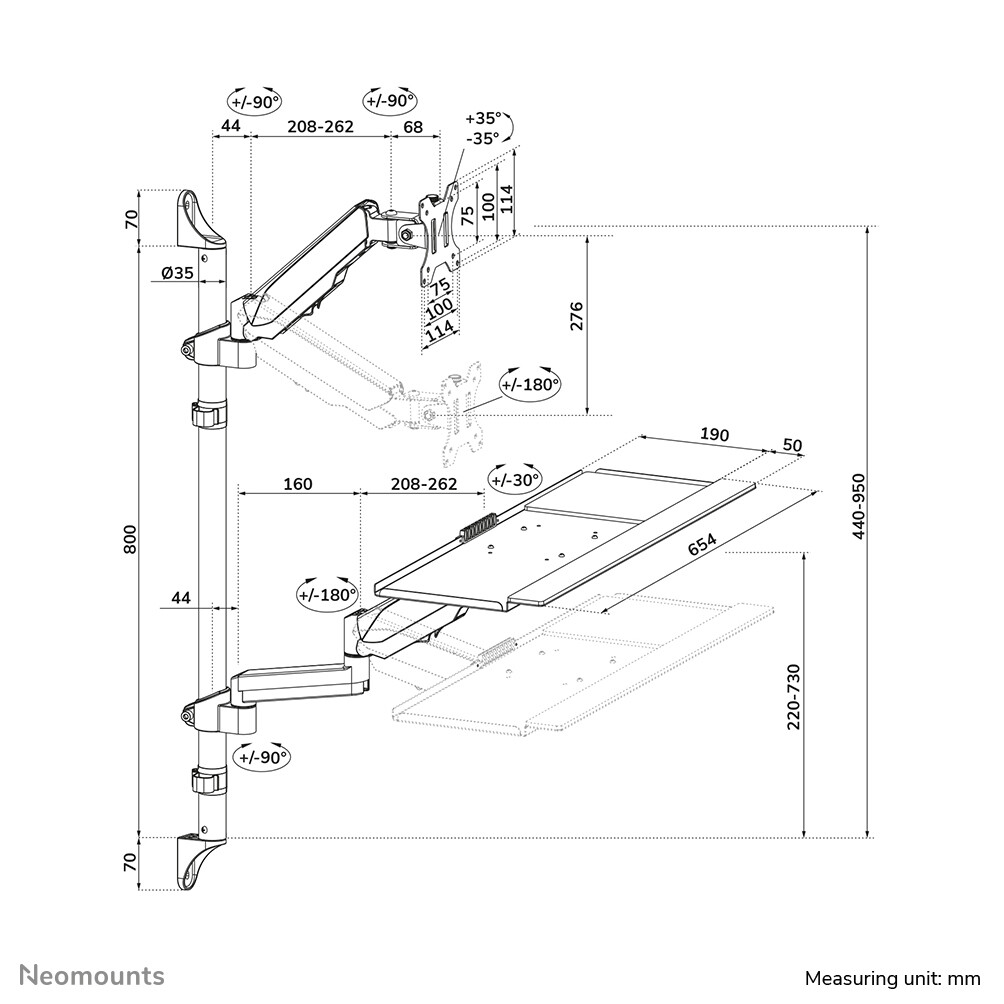 Neomounts WL90-325BL1 Zit-sta werkstation wand 17-32" - gasveer - Afbeelding 16