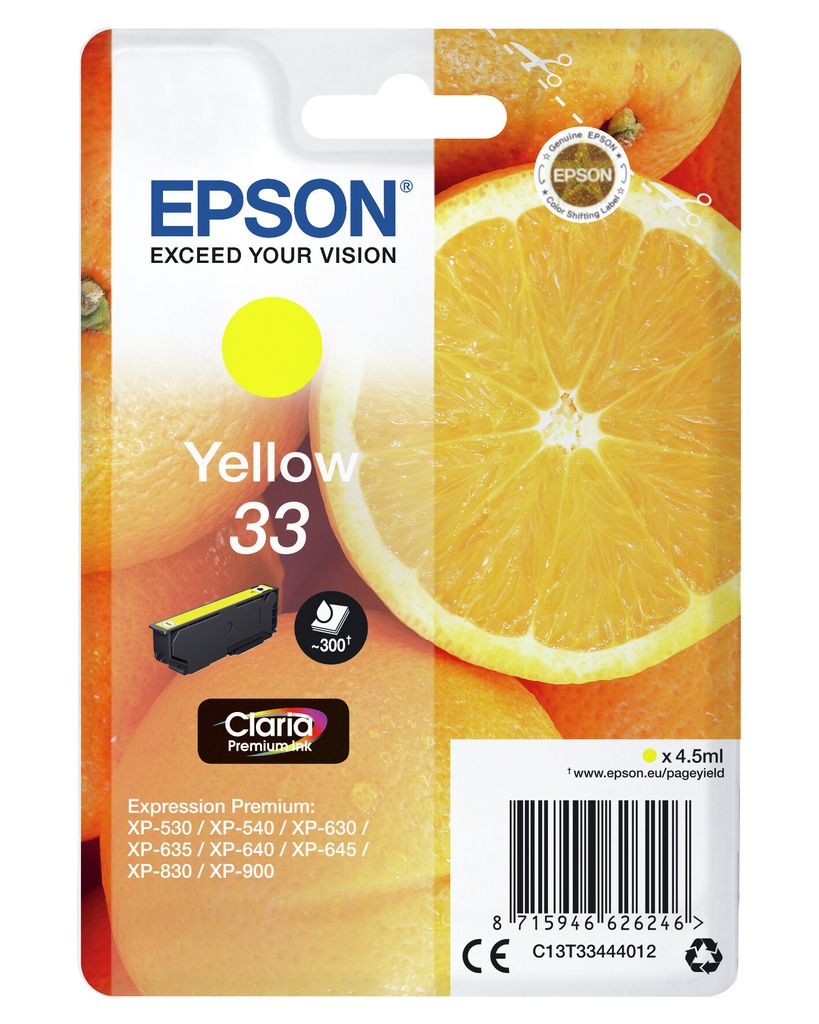 Epson Oranges Singlepack Yellow 33 Claria Premium Ink - Afbeelding 2
