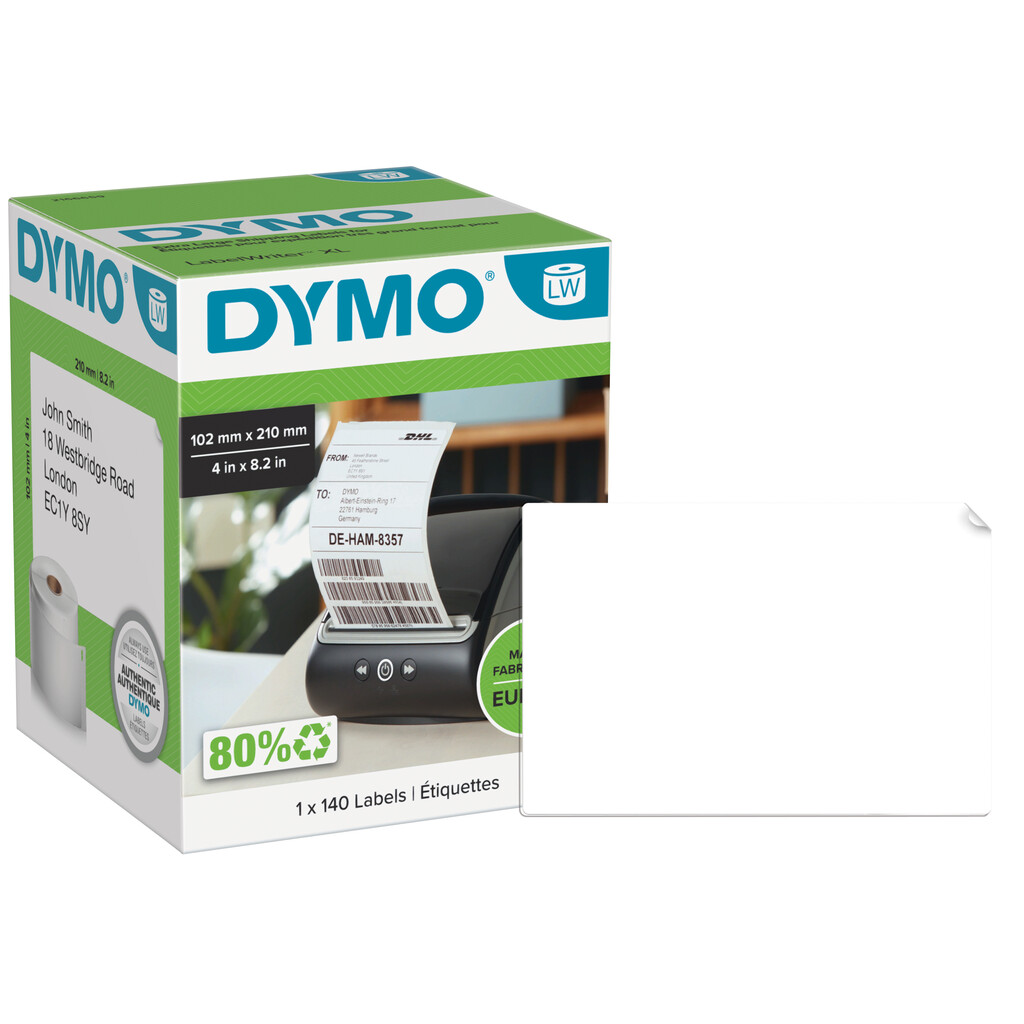 DYMO originele LabelWriter DHL labels voor hoge capaciteit | 102 mm x 210 mm| 140 postlabels | zelfklevende etiketten voor de L - Afbeelding 5