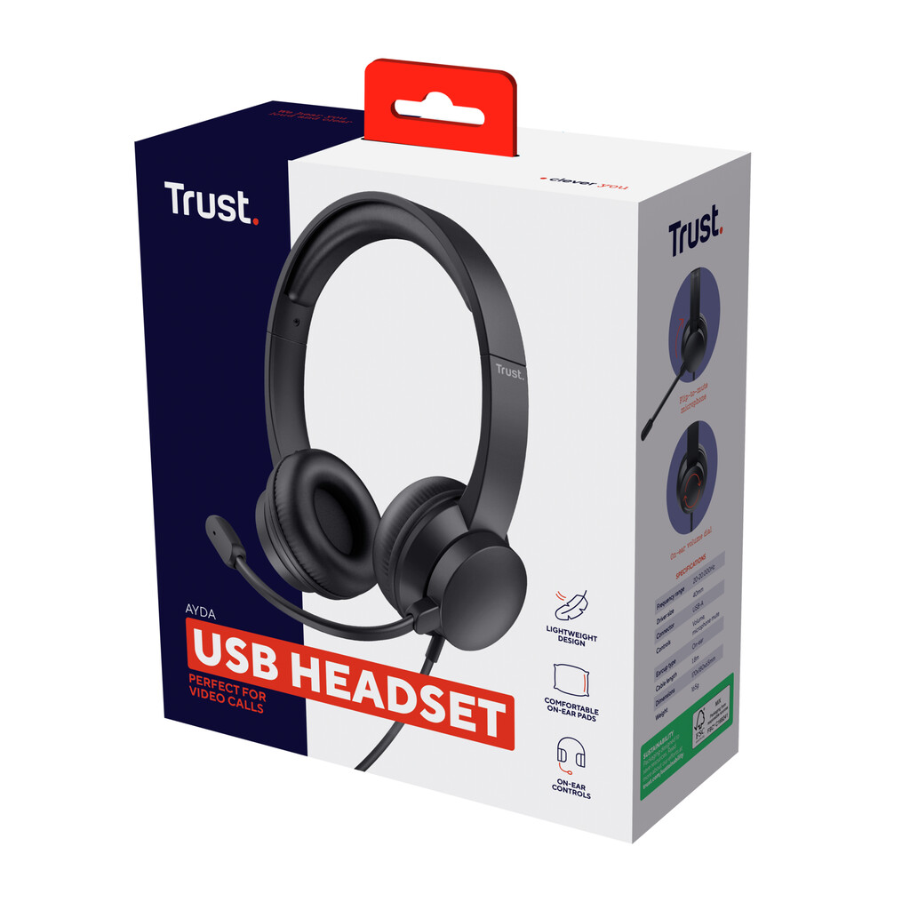 Trust Ayda USB Headset - USB headset voor kantoor en calls – Opklapbare microfoon – Volumeregeling in kabel – Zwart - Afbeelding 6