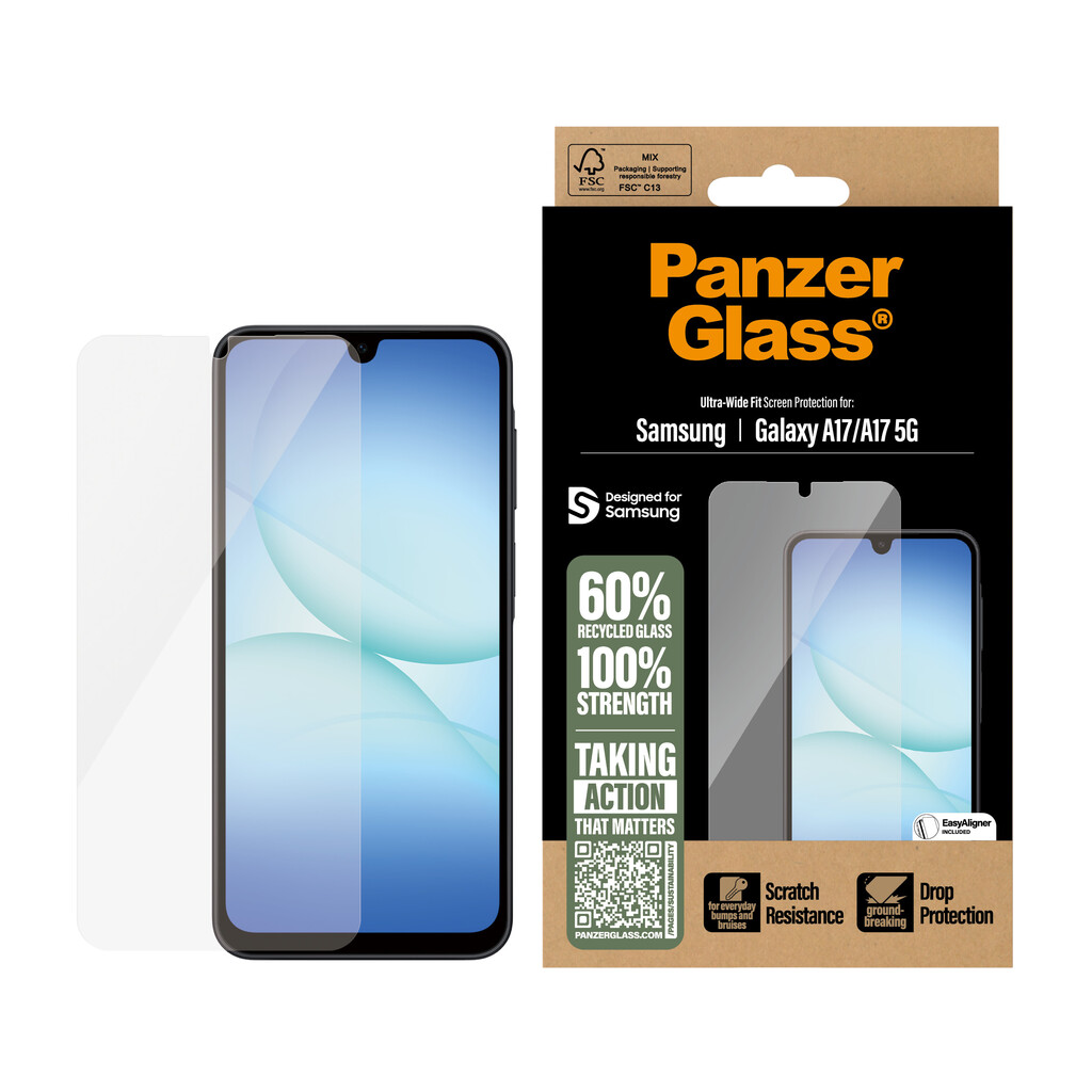 PanzerGlass ® Screen Protector Samsung Galaxy A17 | A17 5G | Ultra-Wide Fit w. EasyAligner Doorzichtige schermbeschermer 1 stuk( - Afbeelding 2