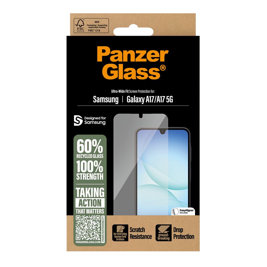 PanzerGlass ® Screen Protector Samsung Galaxy A17 | A17 5G | Ultra-Wide Fit w. EasyAligner Doorzichtige schermbeschermer 1 stuk( - Afbeelding 3