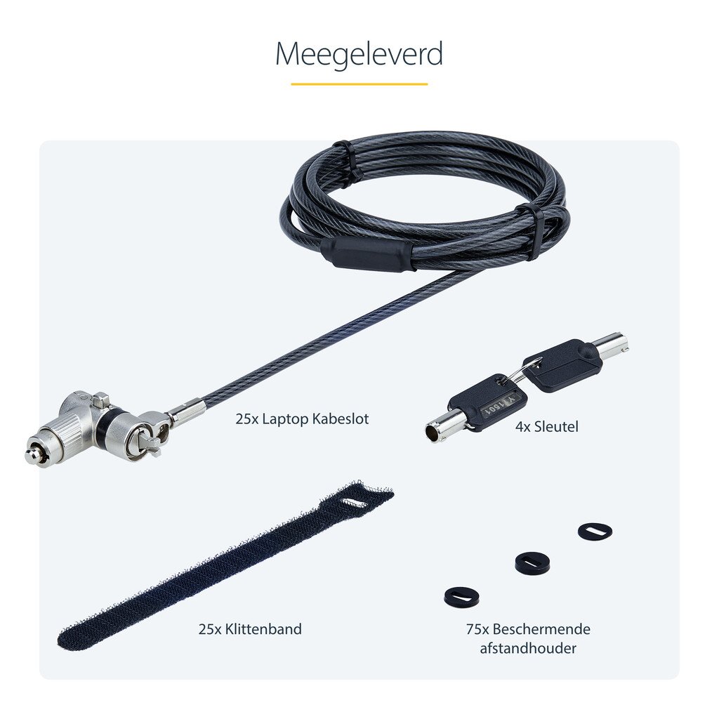 StarTech.com 25-Pack Universeel Laptop Kabelslot 2m, Security Kabel met Gedeelde Sleutel, Compatibel met Noble Wedge®/Nano/K - Afbeelding 19