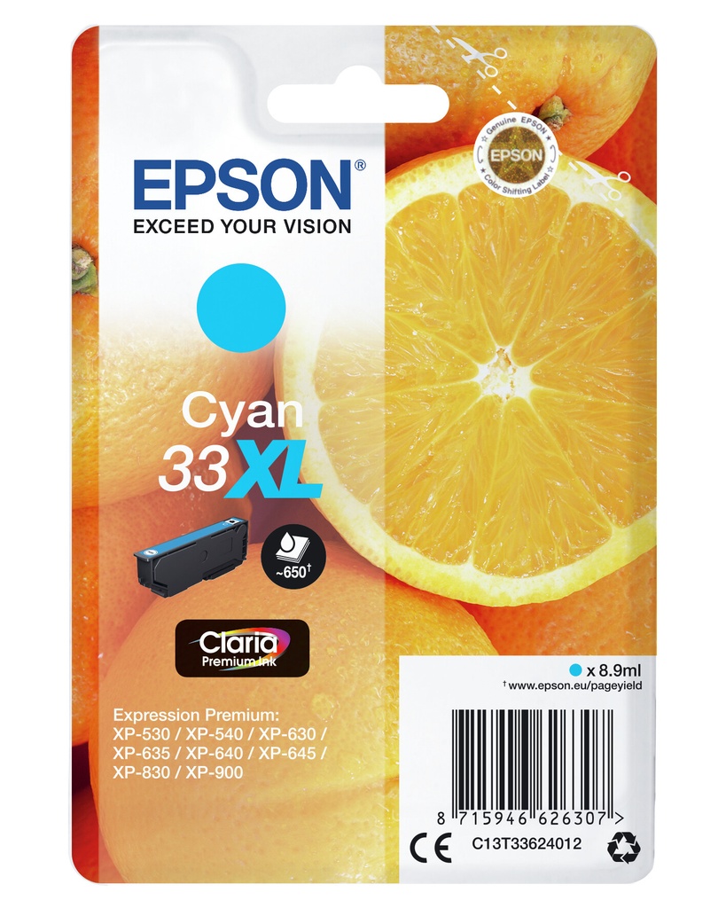 Epson Oranges Singlepack Cyan 33XL Claria Premium Ink - Afbeelding 2