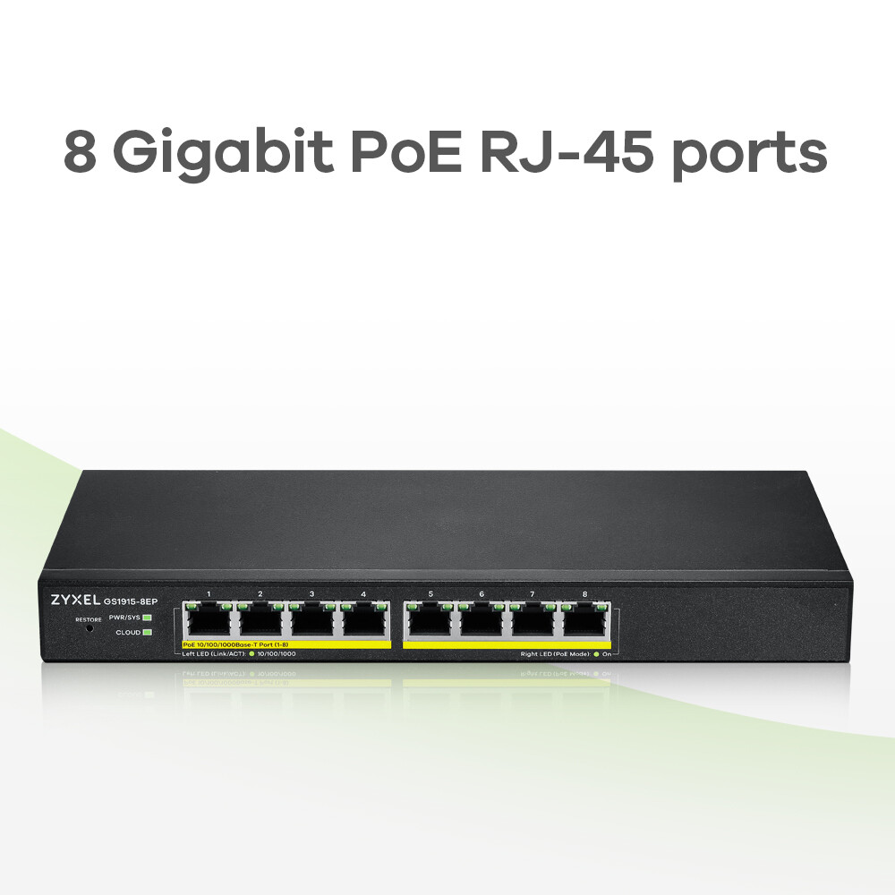 Zyxel GS1915-8EP Managed L2 Gigabit Ethernet (10/100/1000) Power over Ethernet (PoE) Zwart - Afbeelding 6