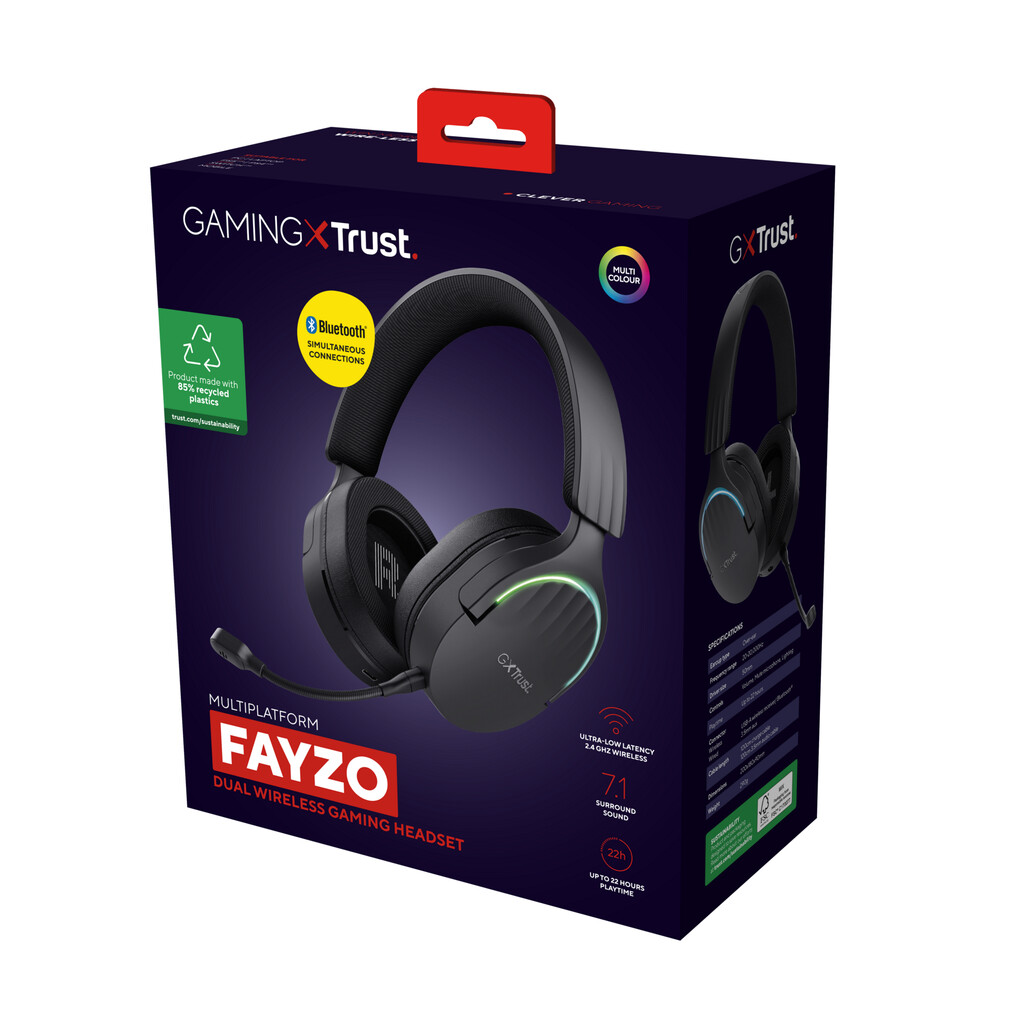Trust GXT 491 Fayzo Gaming Headset - Draadloze gamingheadset – Bluetooth en USB verbinding – Afneembare microfoon – Zwart - Afbeelding 15