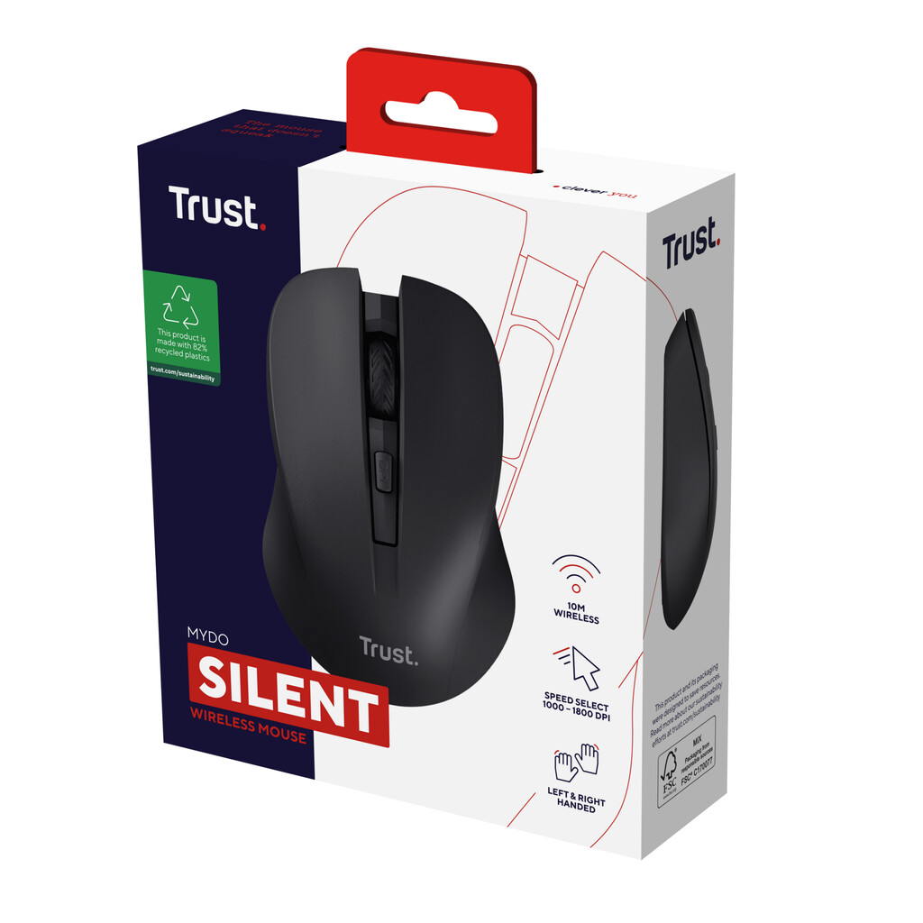 Trust Mydo Stille draadloze optische muis – draadloze muis – stille muis – Zwart - Afbeelding 5
