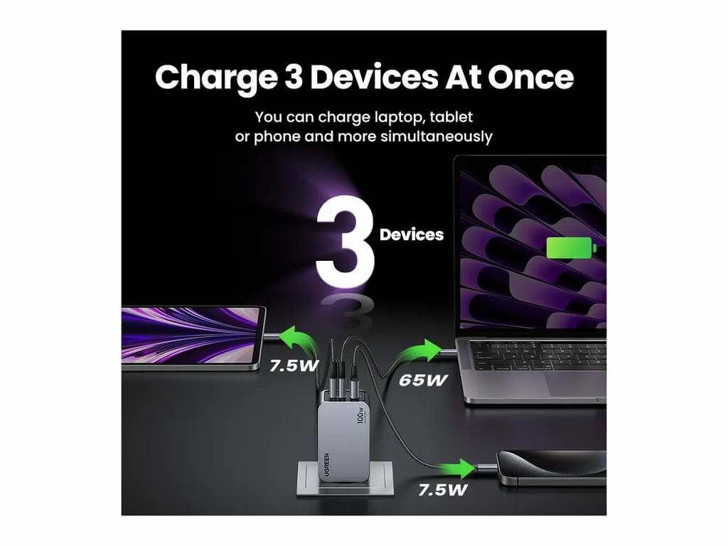 Ugreen Nexode Pro EU 3-Port GaN PD Fast Charger With USB-C Cable Universeel Zwart, Grijs AC Snel opladen Binnen - Afbeelding 5