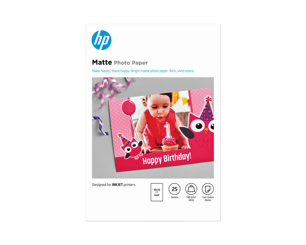 HP mat fotopapier, 180 g/m2, 10 x 15 cm (101 x 152 mm), 25 vellen