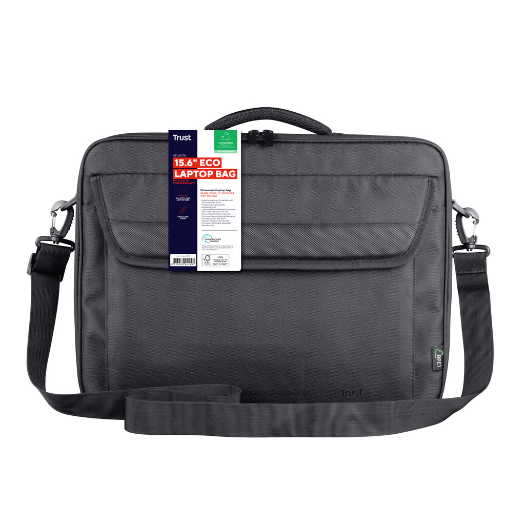 Trust Atlanta Laptop Tas 15,6 inch Eco - Laptop schoudertas – Voor laptops tot 15,6 inch – Gerecycled materiaal – Zwart - Afbeelding 4
