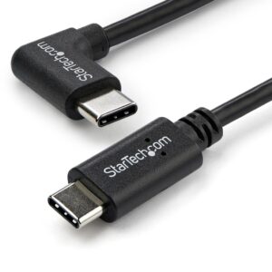StarTech.com 1m USB-C Laadkabel, Haakse Charge & Sync Type C Laptop Laadkabel, 60W (3A) PD, USB 2.0 - Zwarte USB-C Oplaadkabel