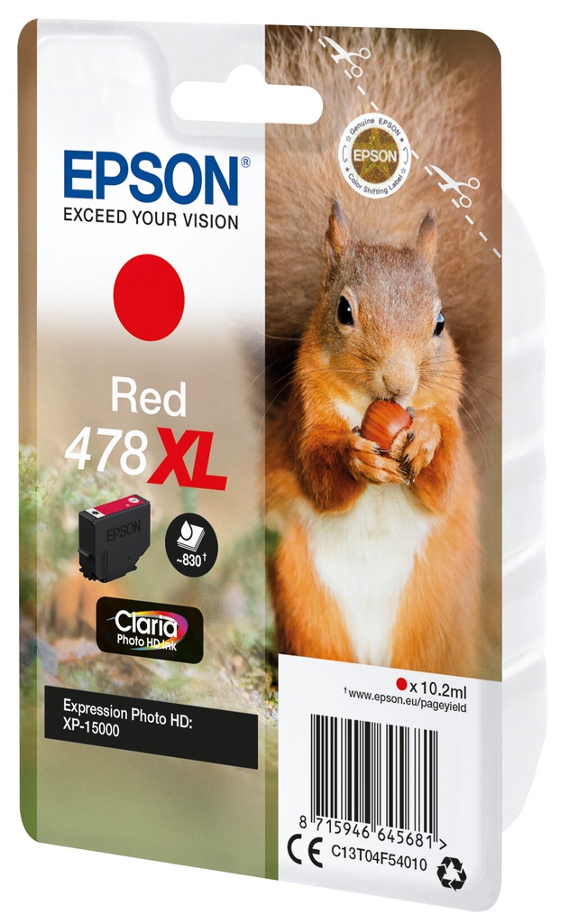 Epson Squirrel Singlepack Red 478XL Claria Photo HD Ink - Afbeelding 2