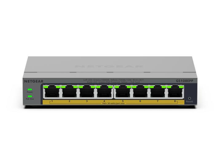 NETGEAR GS108EPP Unmanaged Gigabit Ethernet (10/100/1000) Power over Ethernet (PoE) Bureaublad-/wandmontage Grijs - Afbeelding 2