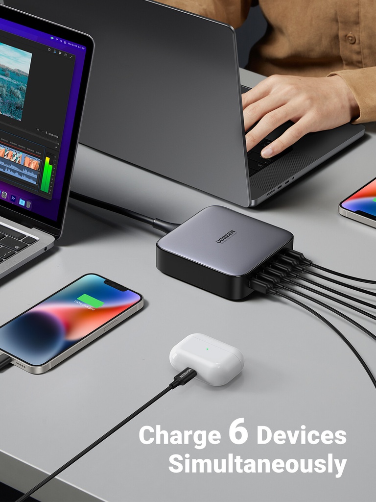 Ugreen 40914 Nexode 200W GaN Desktop USB-C USB-A Oplader - Afbeelding 3