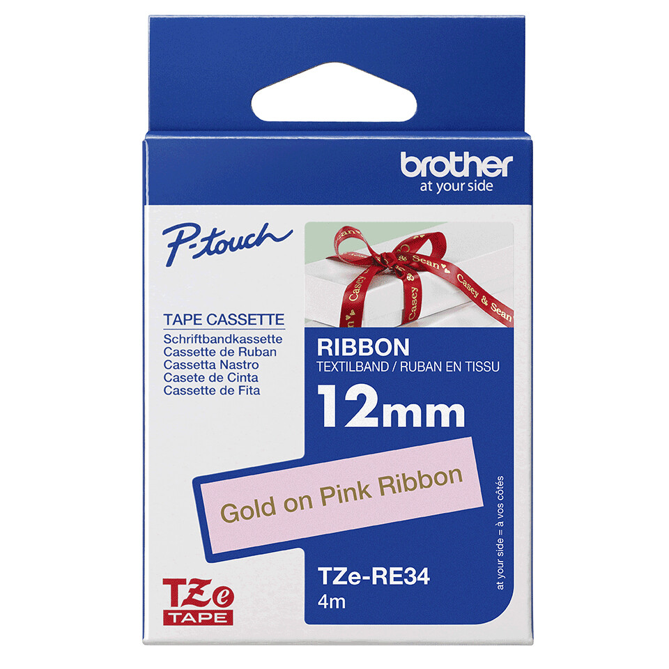 Brother TZE-RE34 labelprinter-tape Goud op roze - Afbeelding 2