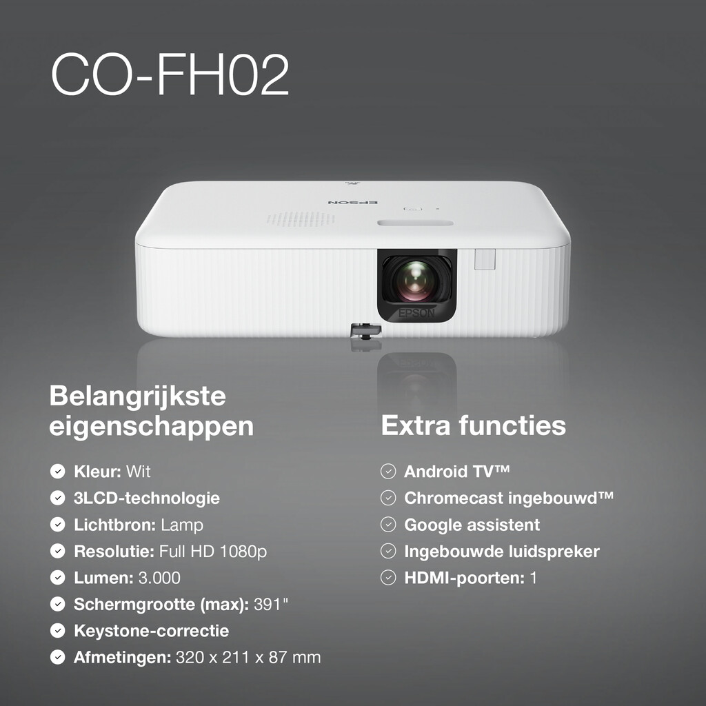 Epson CO-FH02 Smart Full HD-projector, 3000 lumen, scherm van maximaal 391 inch - Afbeelding 7