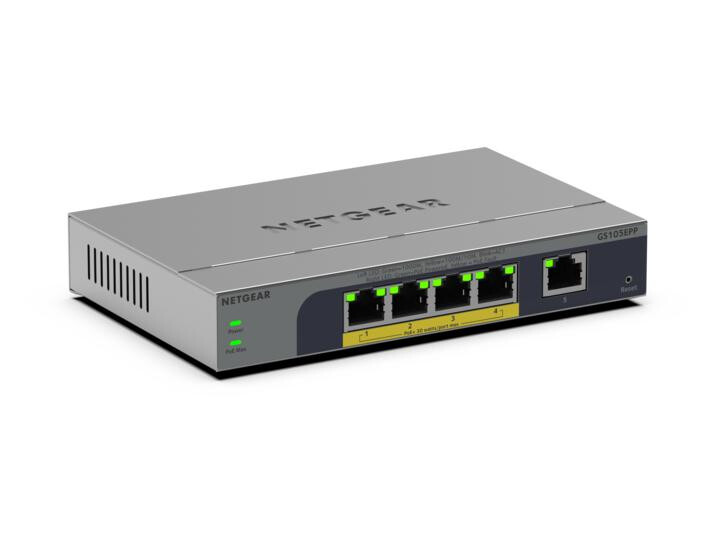 NETGEAR GS105EPP Unmanaged Gigabit Ethernet (10/100/1000) Power over Ethernet (PoE) Bureaublad-/wandmontage Grijs
