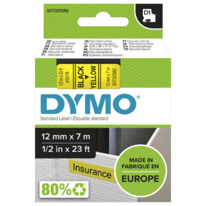 DYMO originele D1 labels | Zwarte Tekst op Geel Label | 12 mm x 7 m | Zelfklevende etiketten voor de LabelManager labelprinter |