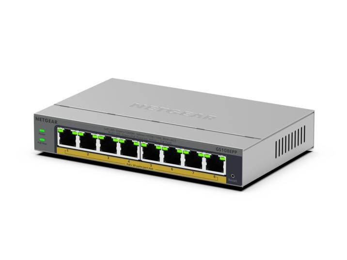 NETGEAR GS108EPP Unmanaged Gigabit Ethernet (10/100/1000) Power over Ethernet (PoE) Bureaublad-/wandmontage Grijs - Afbeelding 3