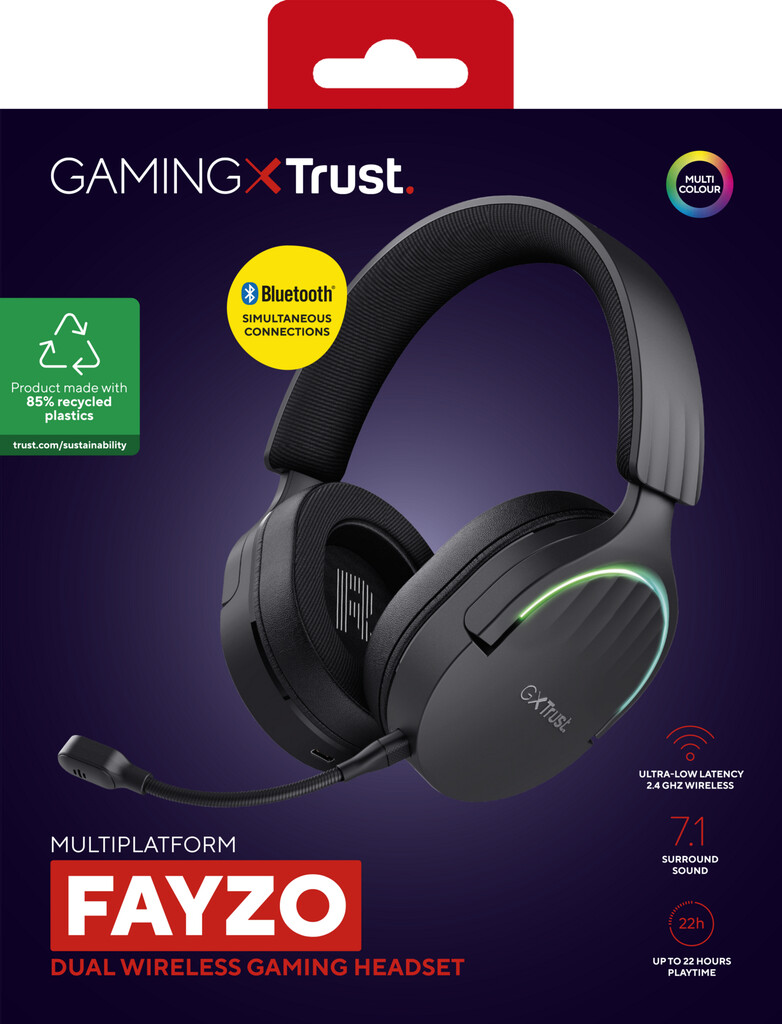 Trust GXT 491 Fayzo Gaming Headset - Draadloze gamingheadset – Bluetooth en USB verbinding – Afneembare microfoon – Zwart - Afbeelding 14