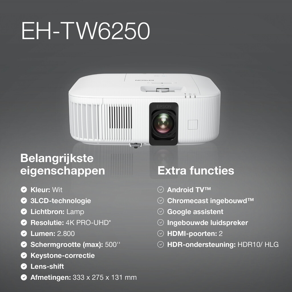 Epson EH-TW6250 4K PRO-UHD smart laserprojector, 2800 lumen, scherm van maximaal 500 inch - Afbeelding 13