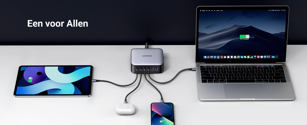 Ugreen 40914 Nexode 200W GaN Desktop USB-C USB-A Oplader - Afbeelding 12