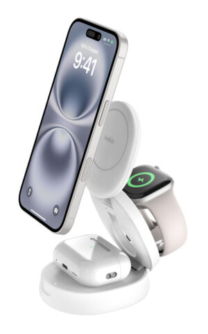 Belkin WIZ034KQWH oplader voor mobiele apparatuur Headset, Smartphone, Smartwatch Wit USB Draadloos opladen Snel opladen Binnen
