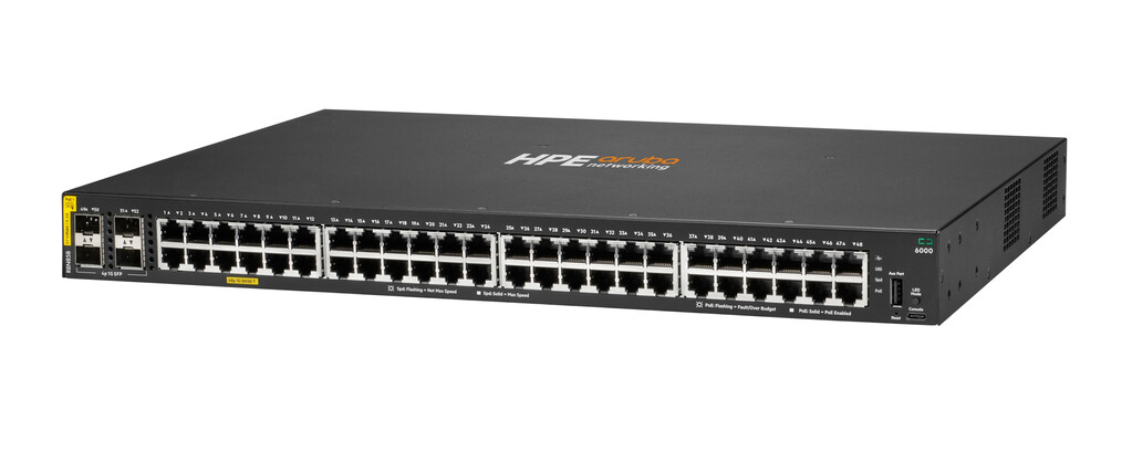 HPE Aruba Networking CX 6000 48p 10M/100M/1G Class4 PoE 4p SFP 1G 370W Switch Power over Ethernet (PoE) - Afbeelding 2