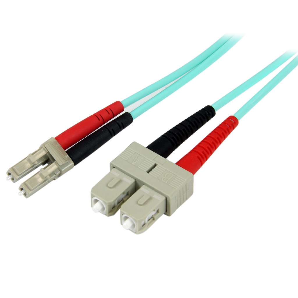 StarTech.com 1m LC/UPC naar SC/UPC OM3 Multimode Glasvezel Netwerkkabel, Full Duplex 50/125µm Zipcord Fiber, 100G Netwerken, L