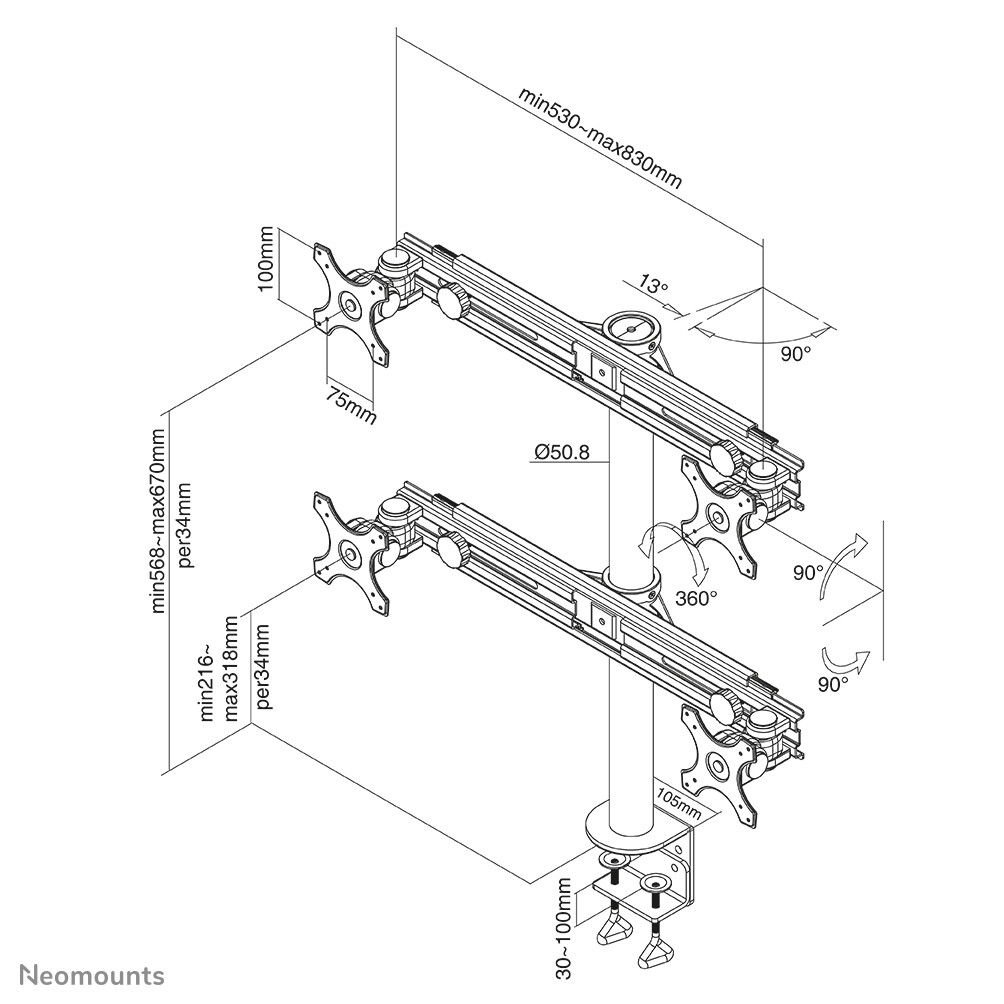 Neomounts FPMA-D700D4 Monitorarm 19-30" - Afbeelding 8