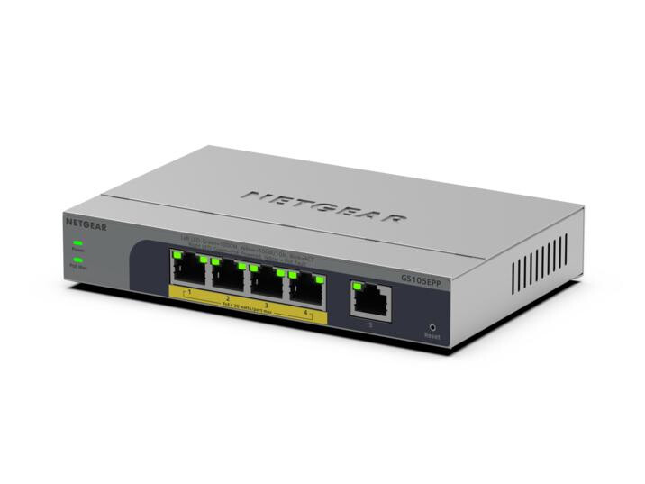 NETGEAR GS105EPP Unmanaged Gigabit Ethernet (10/100/1000) Power over Ethernet (PoE) Bureaublad-/wandmontage Grijs - Afbeelding 3