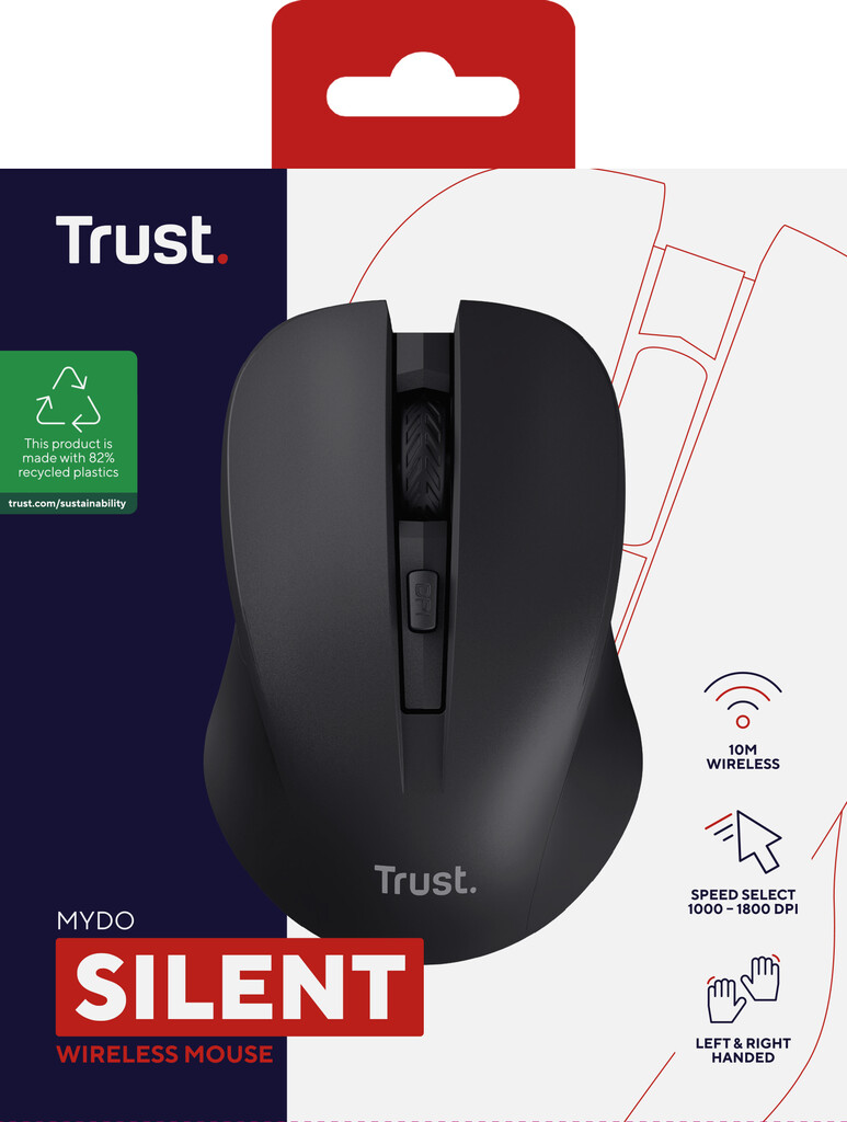 Trust Mydo Stille draadloze optische muis – draadloze muis – stille muis – Zwart - Afbeelding 6