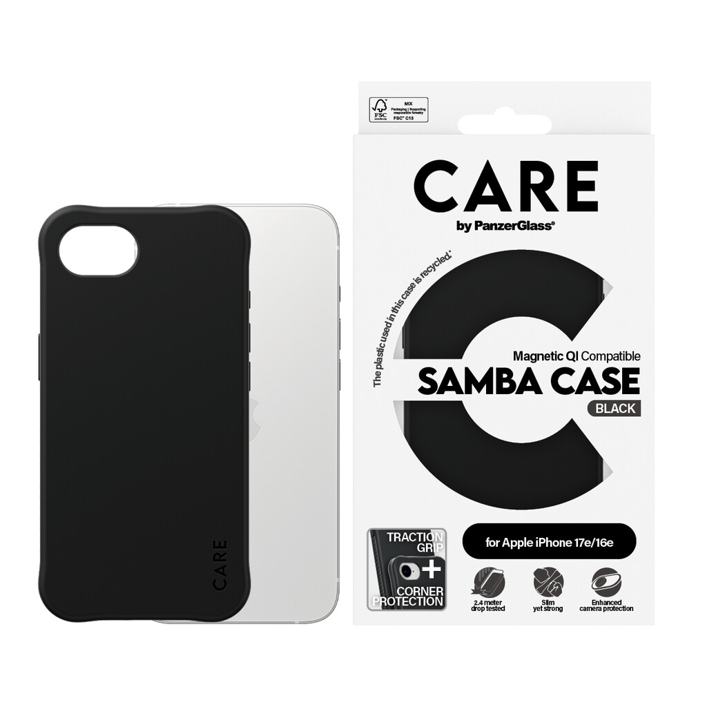 PanzerGlass CARE™ by ® Samba Case Black w. Qi Compatible iPhone 17e | 16e mobiele telefoon behuizingen Hoes Zwart - Afbeelding 2